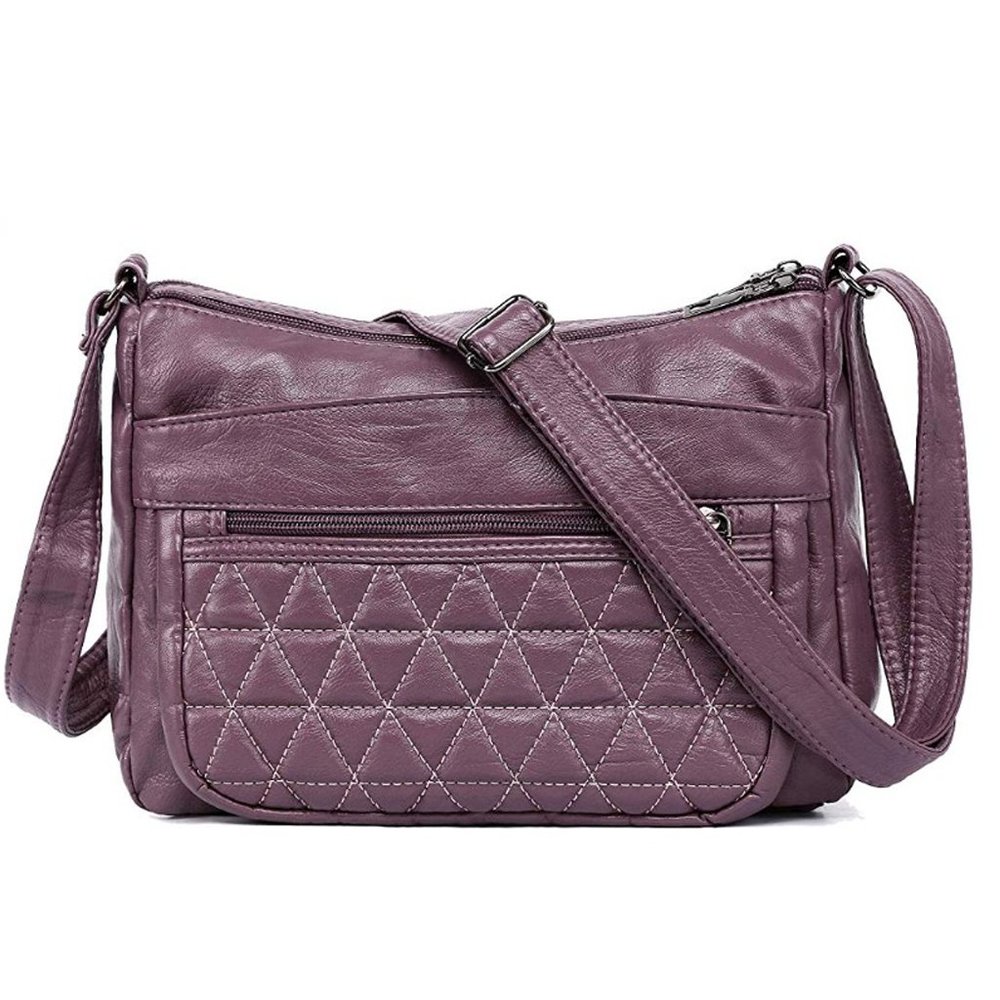 Purple Faux Leather Multi-Pocket Crossbody Bag